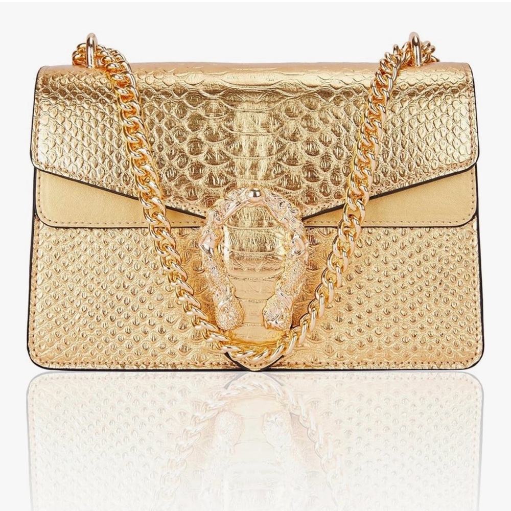 Glamorous Gold Textured Shoulder Bag with Chain Strap